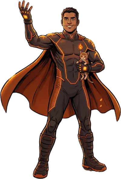 The Ember Guard - a firefighter drawn as a comic-book hero