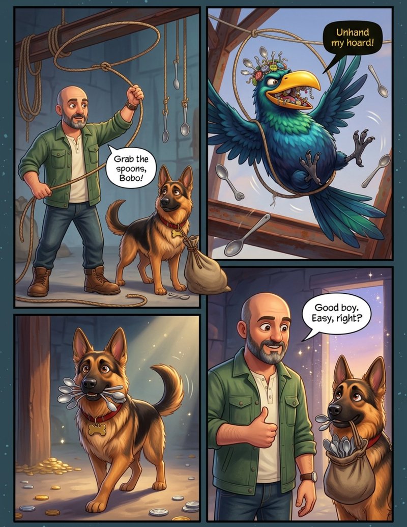 An interior page from The Tail of Two Heroes: The family dog gets drawn from photos, coat and markings included