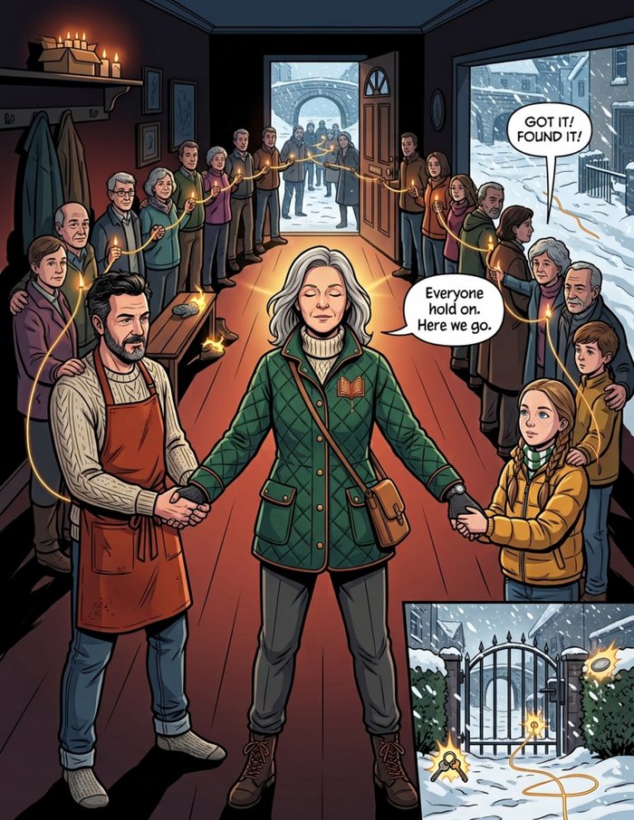 Interior page 3 of "The Christmas Campaign", a personalized comic starring Ingrid of Trondheim in modern comic-book style: School librarian who runs Christmas like a campaign and never lets anyone say so. Dialogue and narration are hand-lettered into the artwork.
