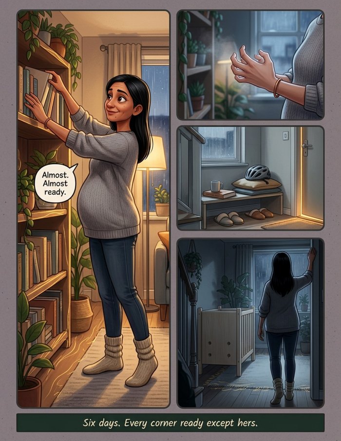 Interior page 1 of "The Keeper of Rooms", a personalized comic starring Nadia of Copenhagen in 3D animated style: Pediatric nurse who can make any room ready for whoever is about to walk in. Dialogue and narration are hand-lettered into the artwork.
