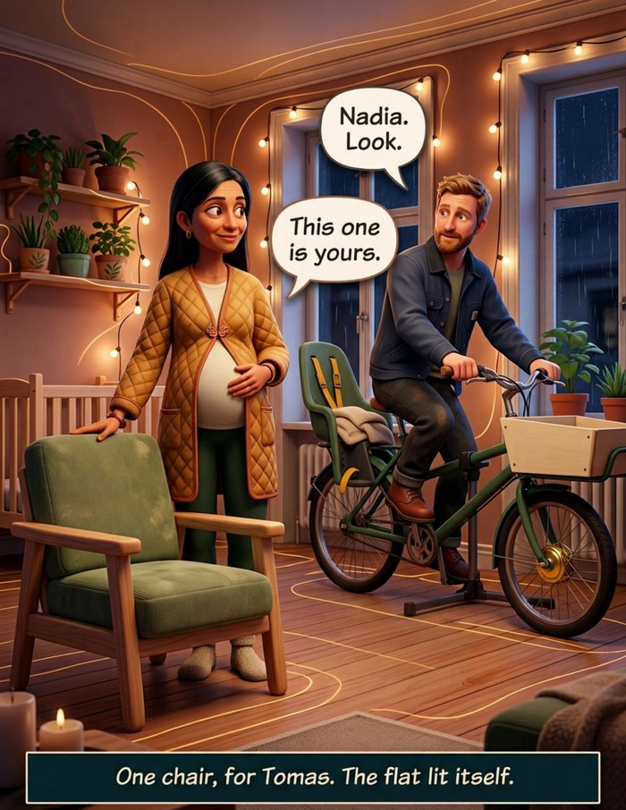 Interior page 3 of "The Keeper of Rooms", a personalized comic starring Nadia of Copenhagen in 3D animated style: Pediatric nurse who can make any room ready for whoever is about to walk in. Dialogue and narration are hand-lettered into the artwork.