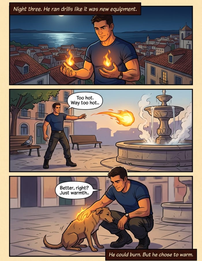 Interior page 1 of the same comic rendered in Modern Comic style: Classic American comic-book look.